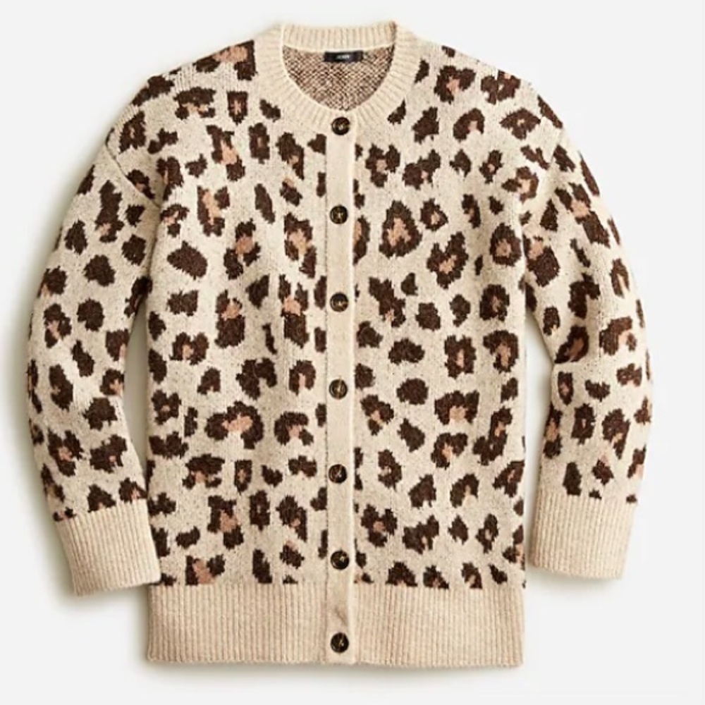 J. Crew Cream Leopard Print Cardigan with Brown Spots